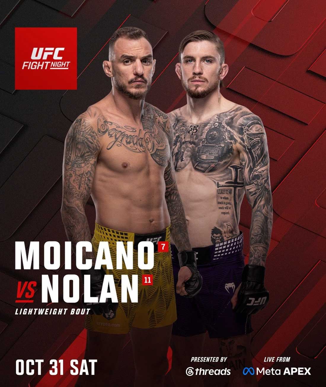 UFC Fight Night 292: Мойкано – Нолан, дата проведения, кард, участники и результаты